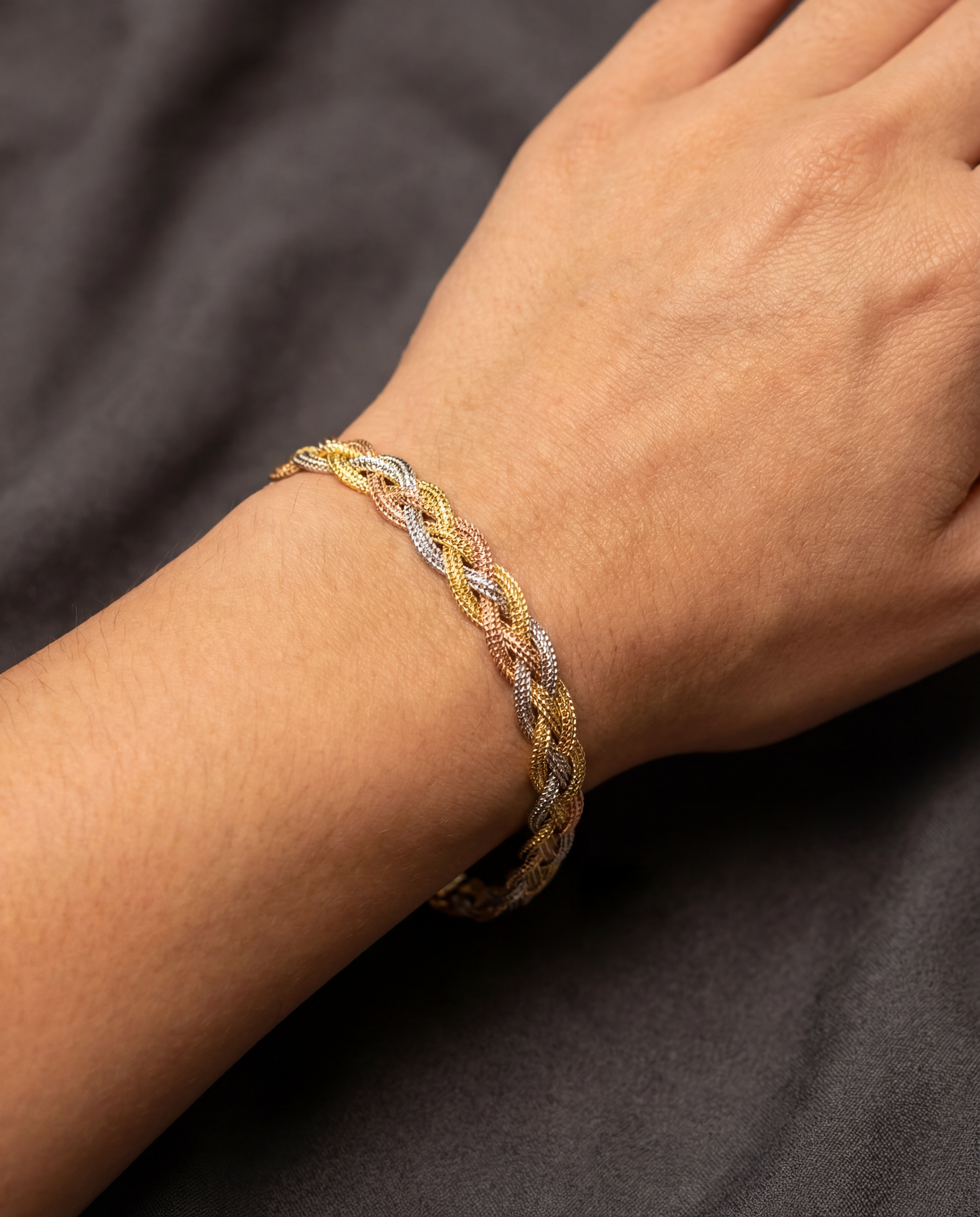 Yellow Gold Three-Tone Braided Bracelet
