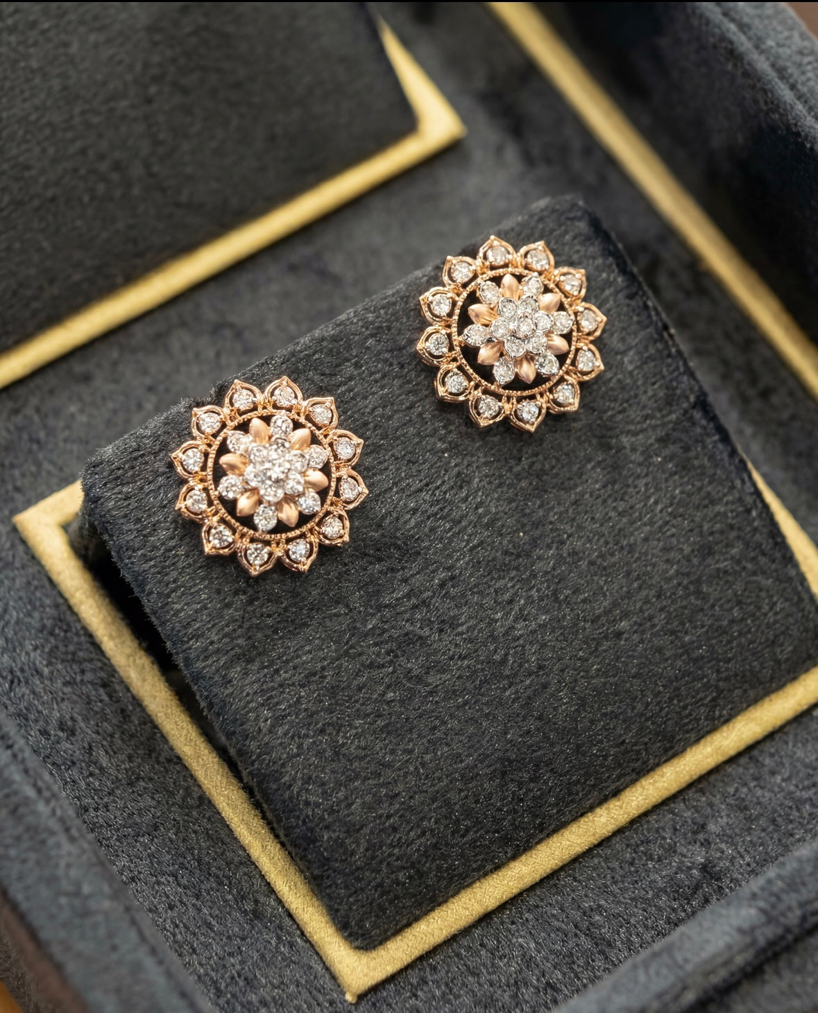 Rose Gold & Diamond Floral Stud Earrings