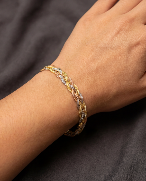 Yellow Gold Three-Tone Braided Bracelet