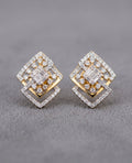 Gold & Diamond Square Stud Earrings