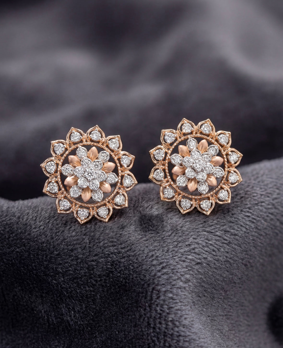 Rose Gold & Diamond Floral Stud Earrings